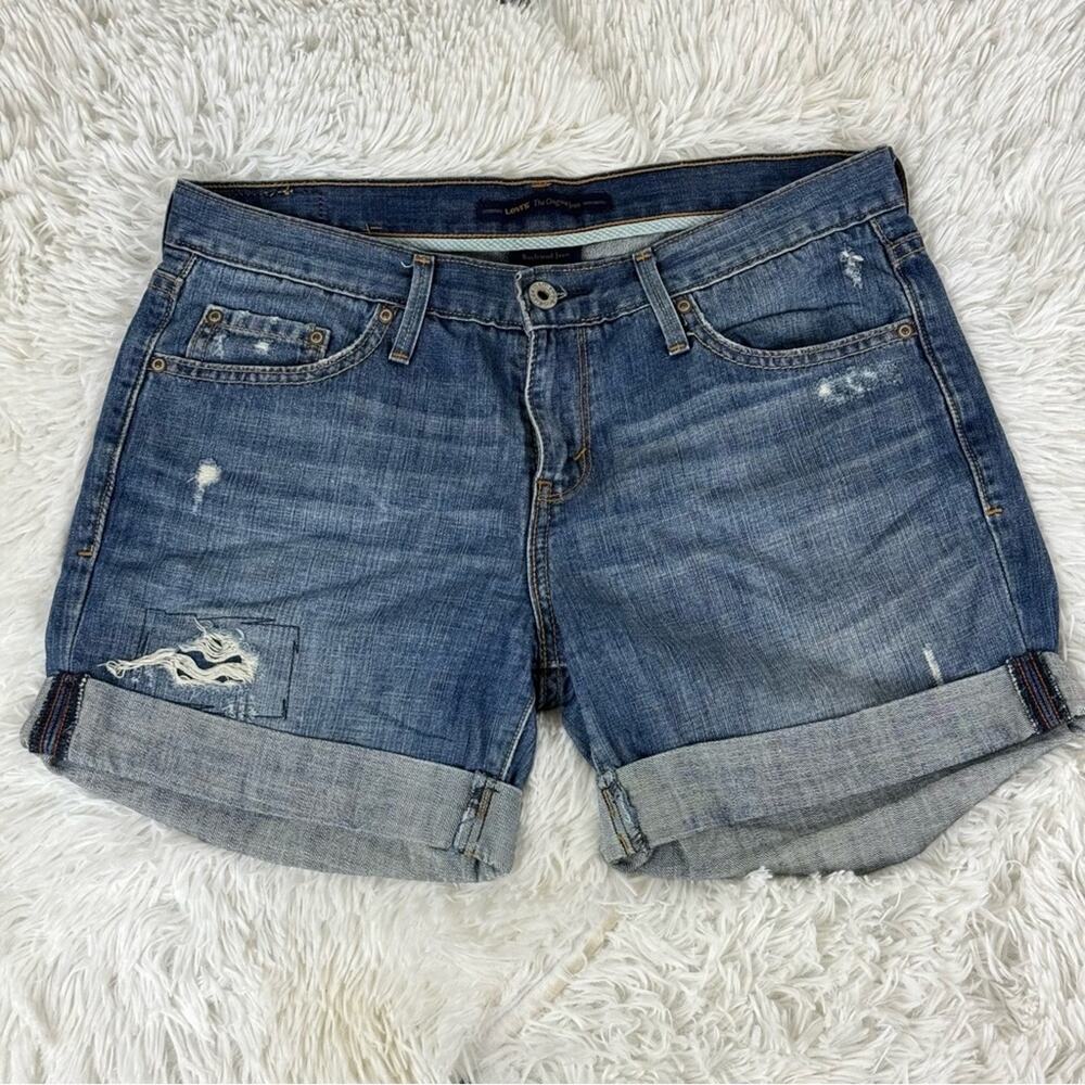 Levi’s Original Cuffed Hem Distressed Boyfriend Denim Blue Jean Shorts Size 4